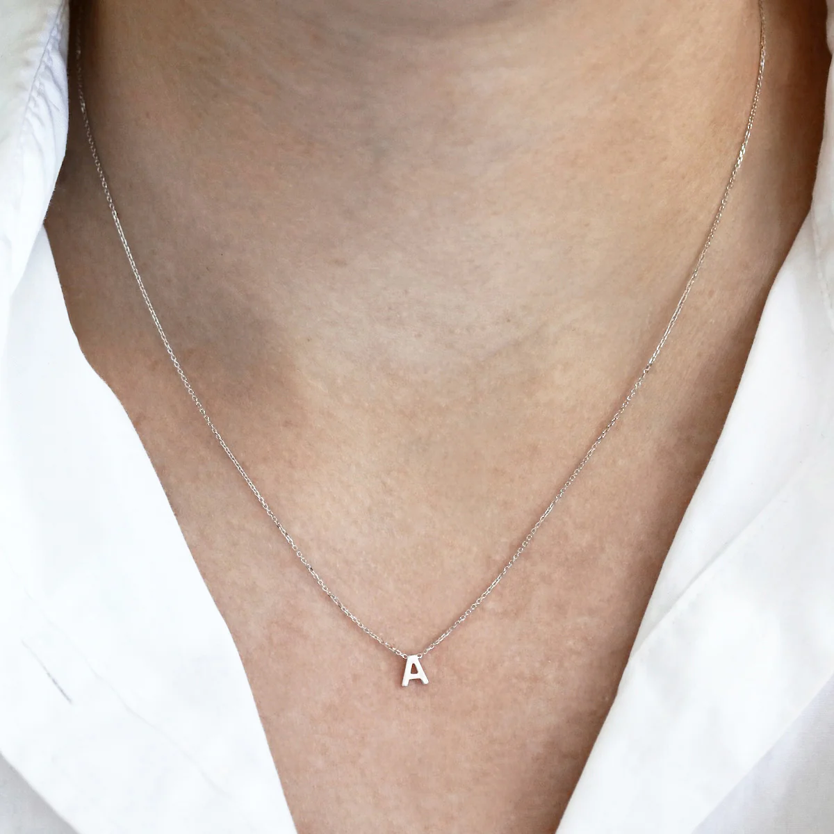 Soleil Collection 3.5mm x 5mm Initial Adjustable Necklace | 9K White Gold - Image 2