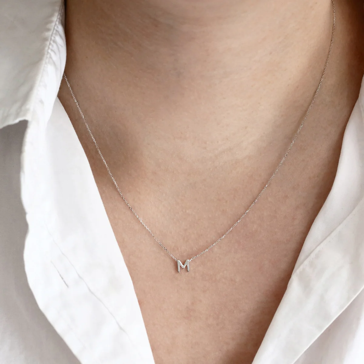 Soleil Collection 3.5mm x 5mm Initial Adjustable Necklace | 9K White Gold - Image 20