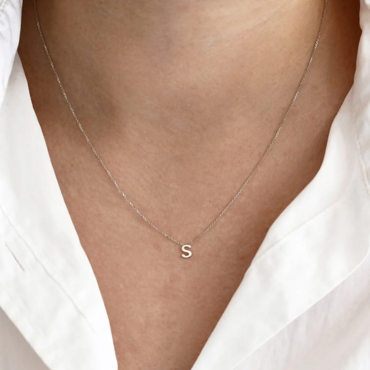Soleil Collection 3.5mm x 5mm Initial Adjustable Necklace | 9K White Gold - Image 27