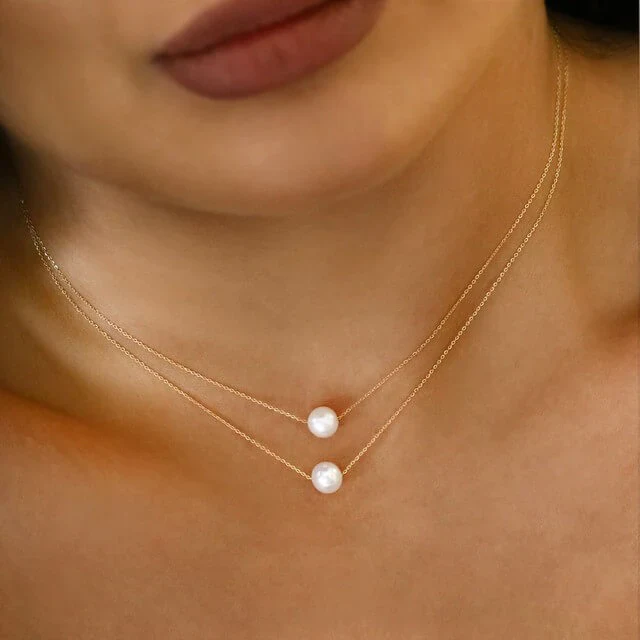 Soleil Collection 6mm Freshwater Pearl Earring and Threaded Necklace Set | 9K Solid Yellow Gold - Image 7