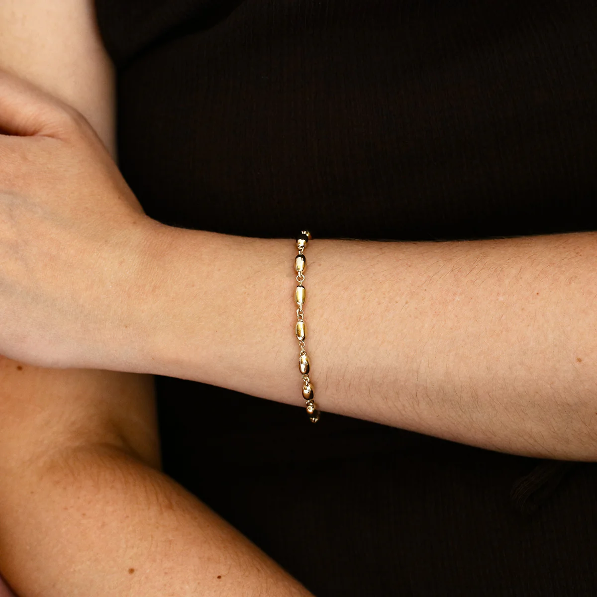 Soleil Collection 7.5" Elongated Bead Shaped Bracelet | 9K Yellow Gold - Image 3
