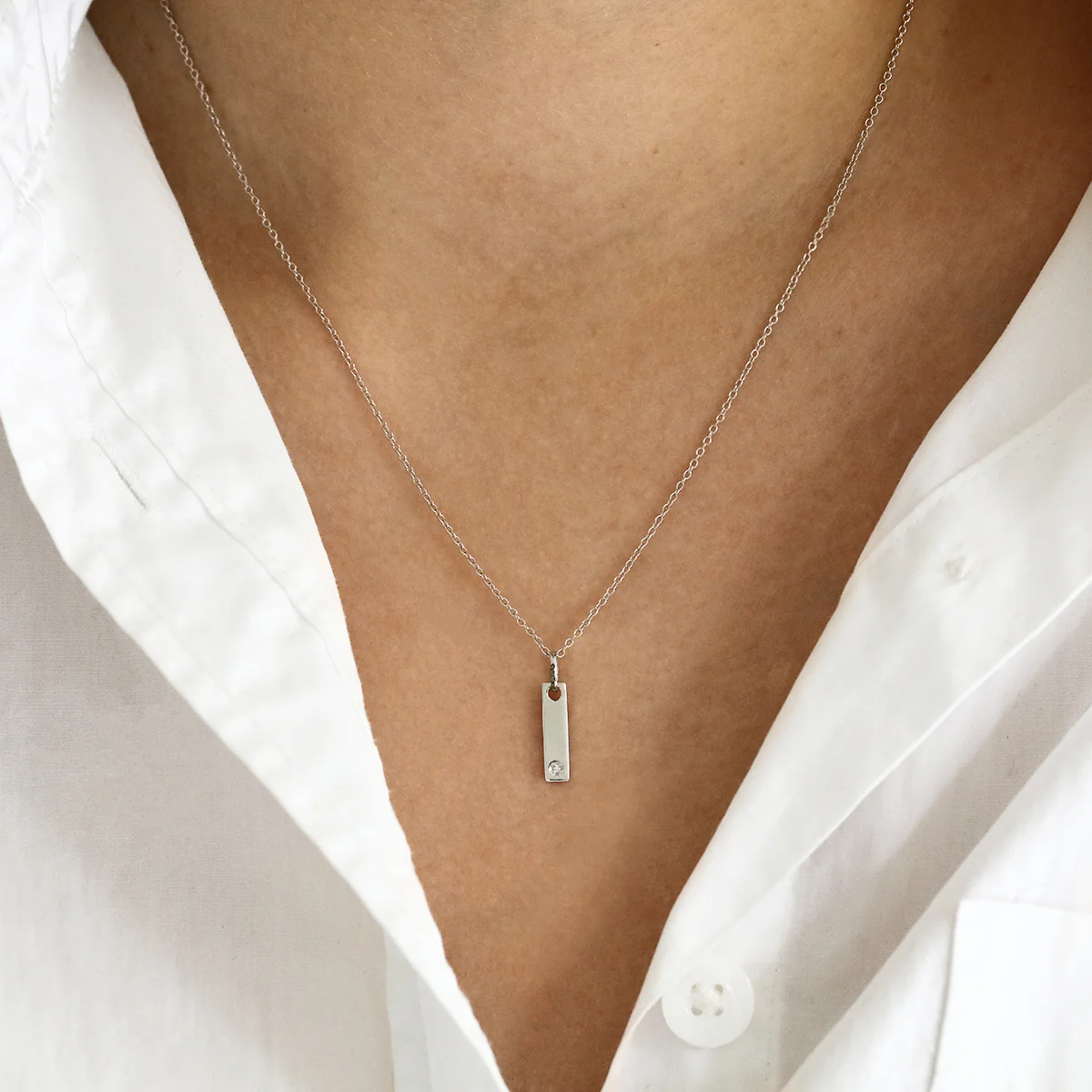Soleil Collection Bar Pendant Set With Single Diamond | 9K White Gold - Image 5