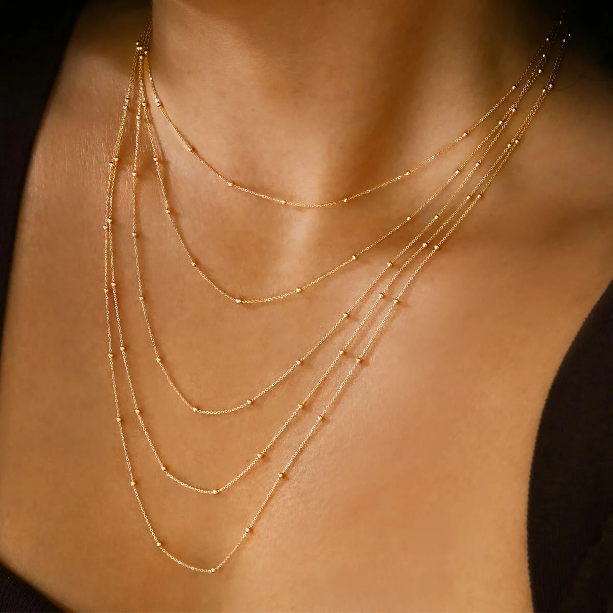 Soleil Collection Beaded Chain Necklace | 9K Solid Yellow Gold - Image 5