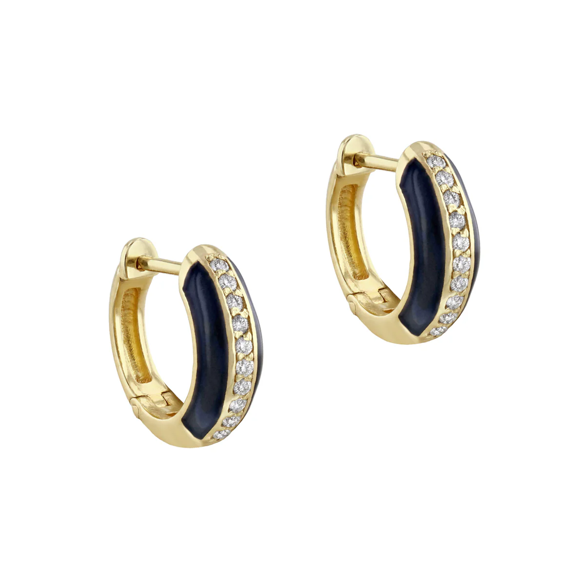 Soleil Collection Black Enamel and Diamond Huggy Earrings | 9K Solid Yellow Gold - Image 2