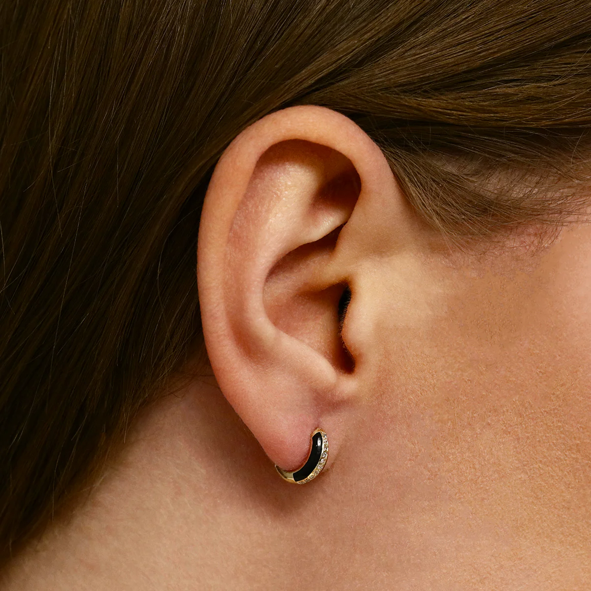 Soleil Collection Black Enamel and Diamond Huggy Earrings | 9K Solid Yellow Gold - Image 7