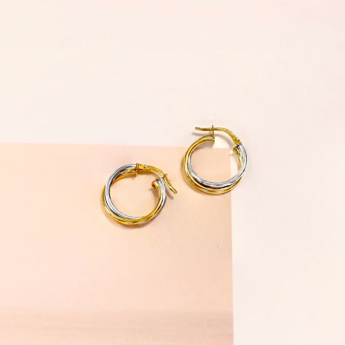 Soleil collection Crossover Hoop Earring | 9K Solid Mixed Metal - Image 5