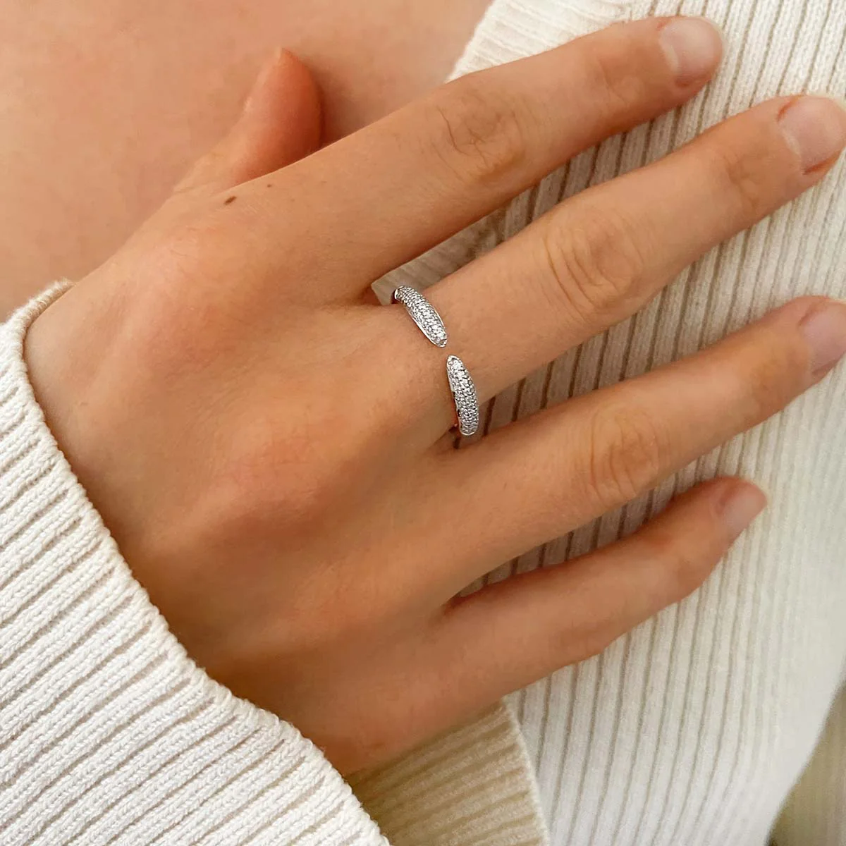 Soleil Collection Diamond Claw Stacking Ring | 9K Solid White Gold - Image 5