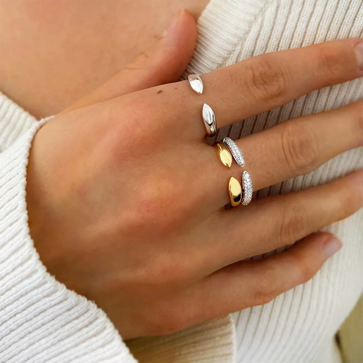 Soleil Collection Diamond Claw Stacking Ring | 9K Solid White Gold - Image 6