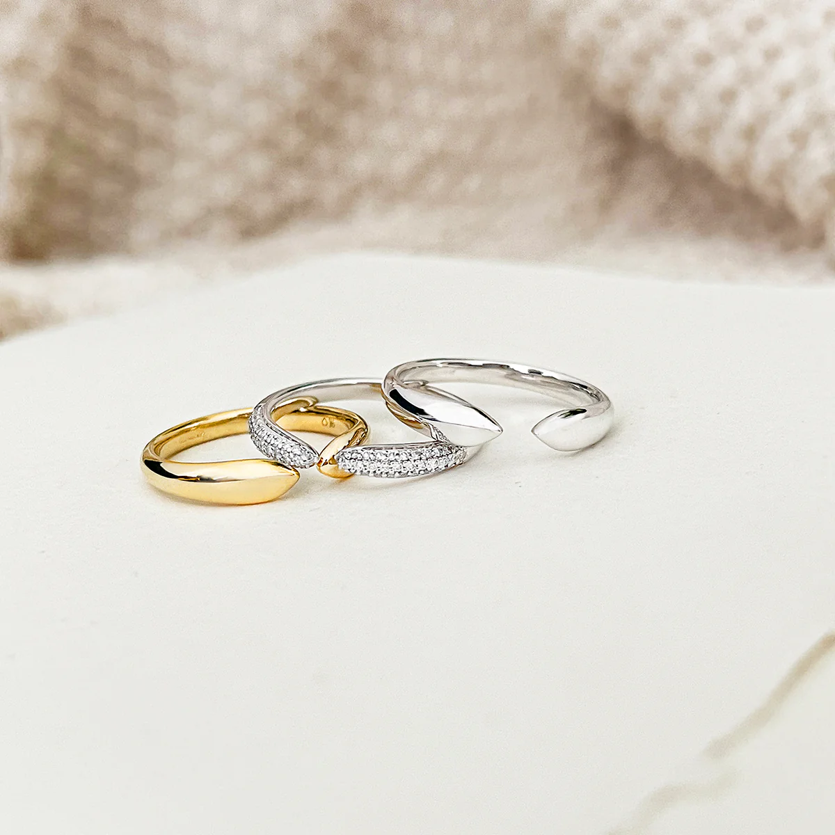 Soleil Collection Diamond Claw Stacking Ring | 9K Solid White Gold - Image 8