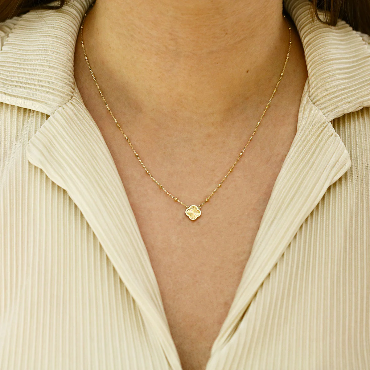 Soleil Collection Diamond Cut Petal Motif Necklace | 9K Yellow Gold - Image 4