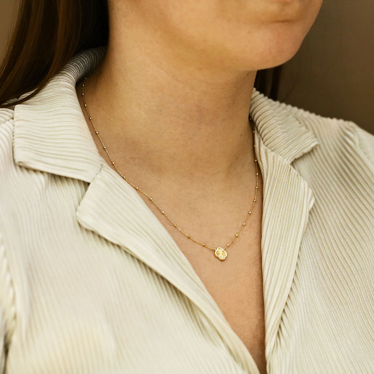 Soleil Collection Diamond Cut Petal Motif Necklace | 9K Yellow Gold - Image 5