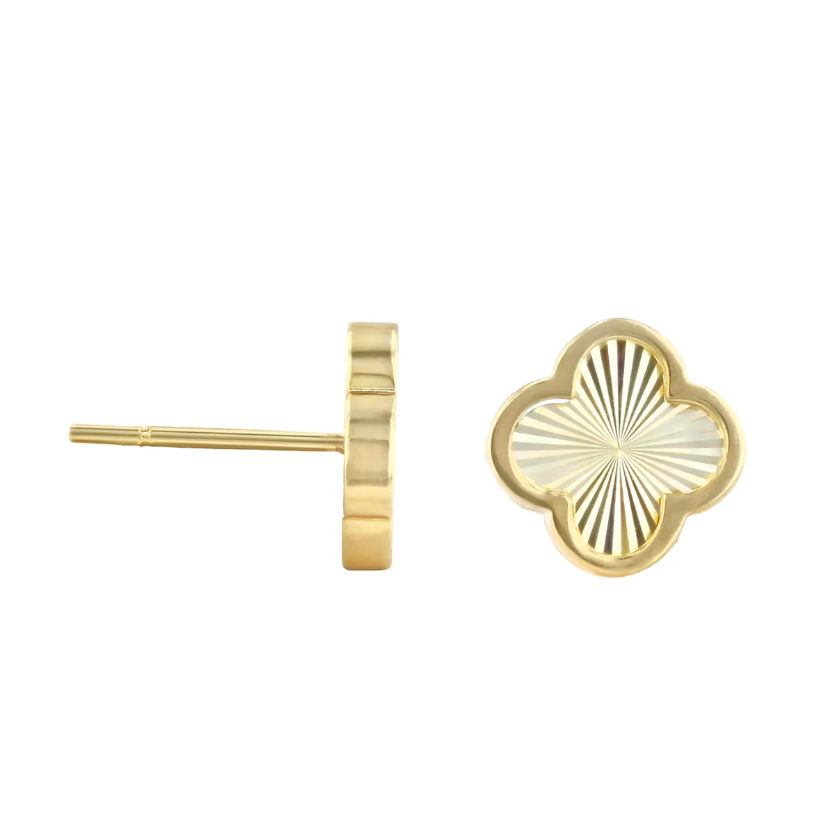 Soleil Collection Diamond Cut Petal Motif Stud Earrings | 9K Yellow Gold - Image 4