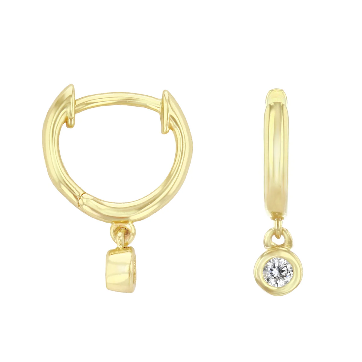Soleil Collection Diamond Drop Bezel Set Huggie Earrings | 9K Solid Yellow Gold - Image 4