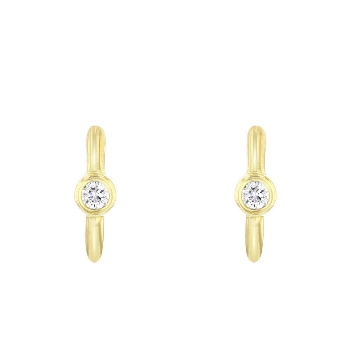 Soleil Collection Diamond Bezel Set Huggie Earrings | 9K Solid Yellow Gold - Image 3