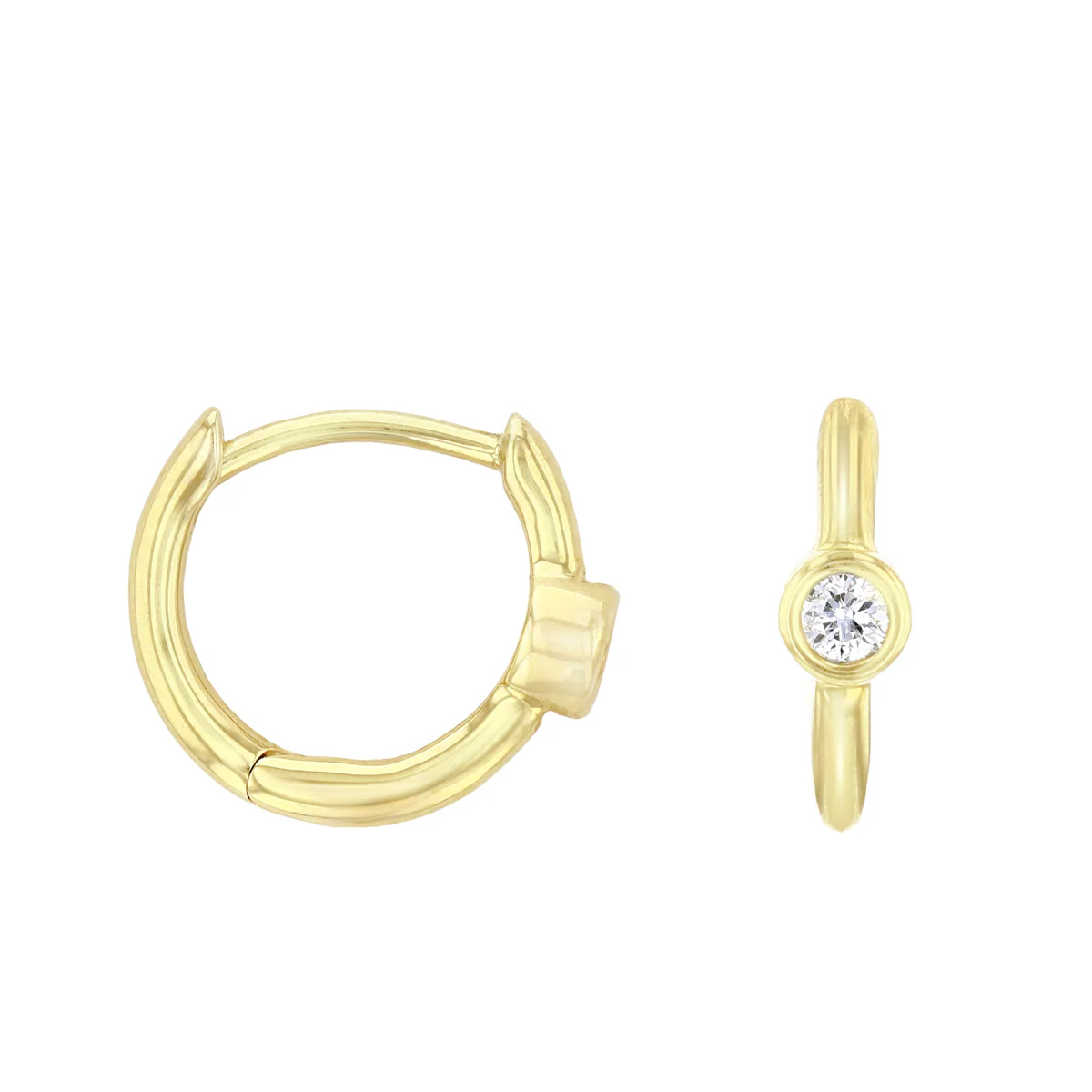 Soleil Collection Diamond Bezel Set Huggie Earrings | 9K Solid Yellow Gold - Image 4