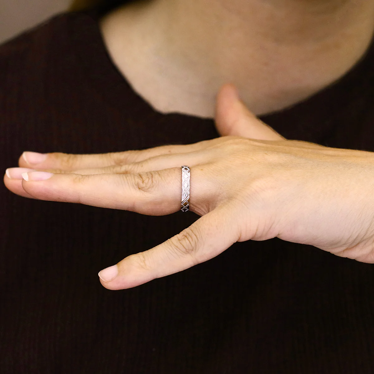 Soleil Collection Diamond Shape Patterned Dress Ring | 9K White Gold - Image 7