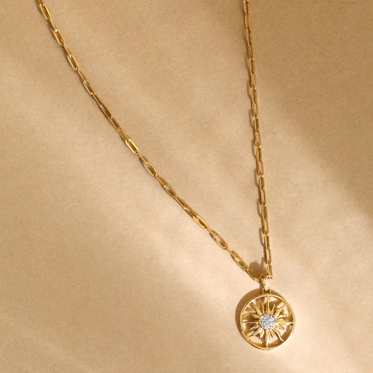 Soleil Collection Diamond Sun Pendant | 9K Solid Yellow Gold - Image 4