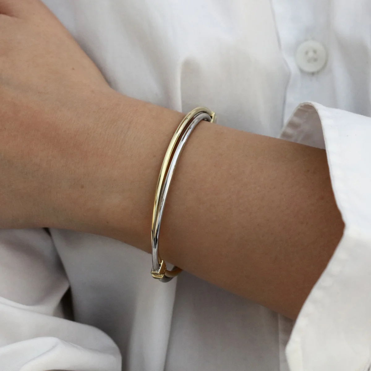 Soleil Collection Double Row Bangle | 9K Solid Bi-Metal - Image 3