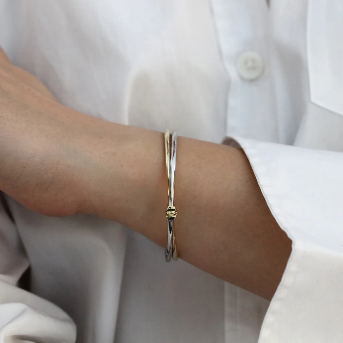 Soleil Collection Double Row Bangle | 9K Solid Bi-Metal - Image 4