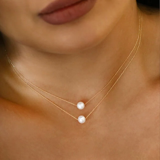 Soleil Collection 15"- 16" Freshwater Pearl Necklace | 9K Solid Yellow Gold - Image 3