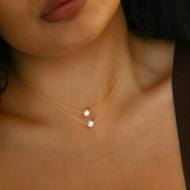 Soleil Collection 15"- 16" Freshwater Pearl Necklace | 9K Solid Yellow Gold - Image 4