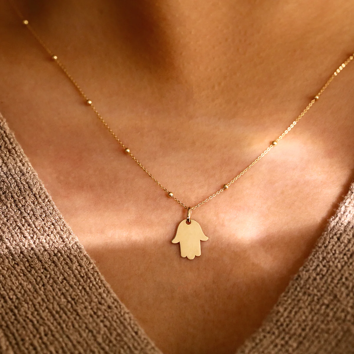 Soleil Collection Hamsa Hand Pendant | 9K Solid Yellow Gold - Image 4