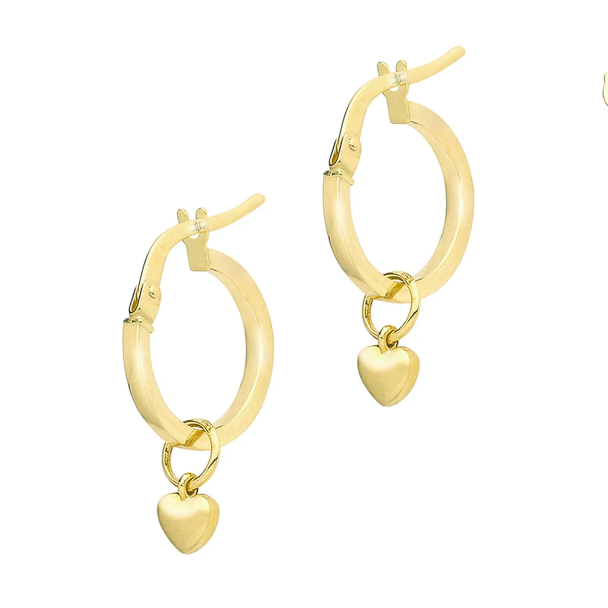 Soleil Collection Heart Charm Hoop Earrings | 9K  Solid Yellow Gold - Image 3