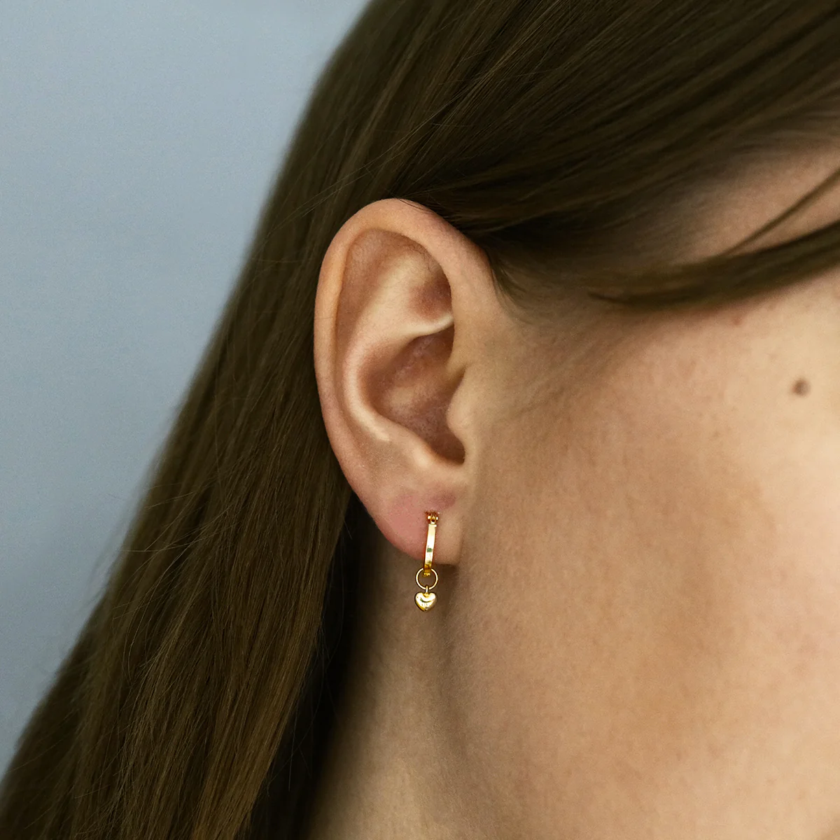 Soleil Collection Heart Charm Hoop Earrings | 9K  Solid Yellow Gold - Image 4