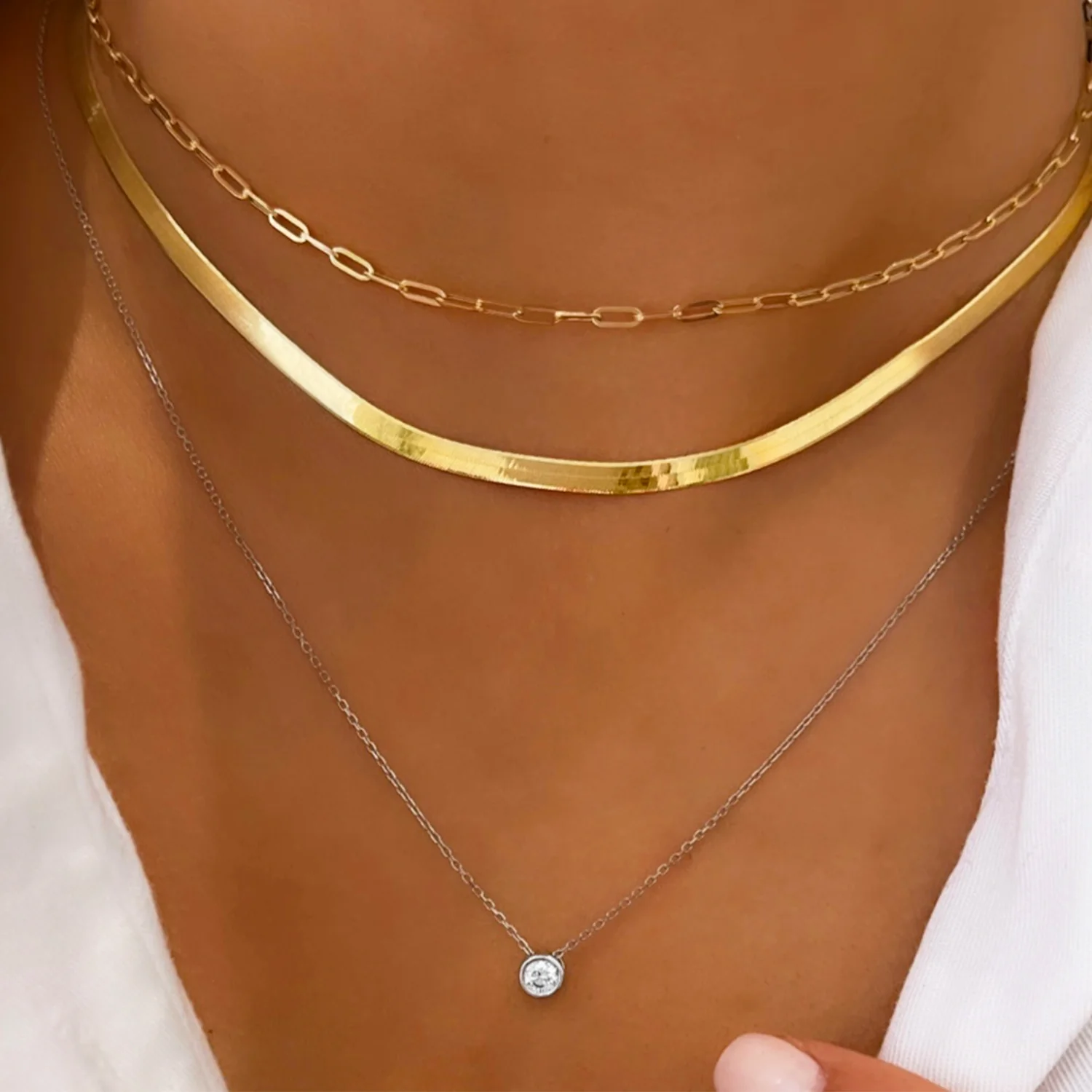 Soleil Collection 16'' Herringbone Necklace | 9K Solid Yellow Gold - Image 3