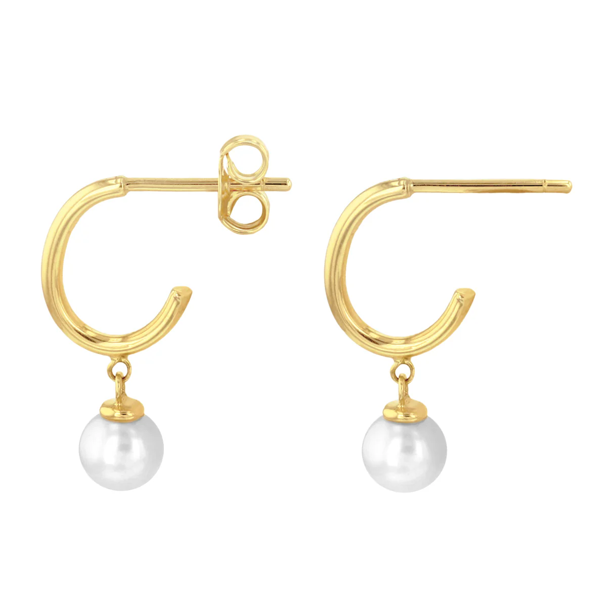 Soleil Collection Hoop Earring With Drop Pearl | 9K Solid Yellow Gold - Image 4