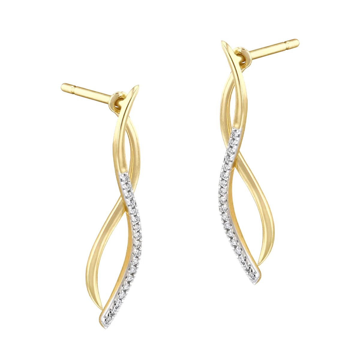 Soleil Collection Interwined 0.07ct Diamond Drop Earrings | 9K Yellow Gold - Image 4