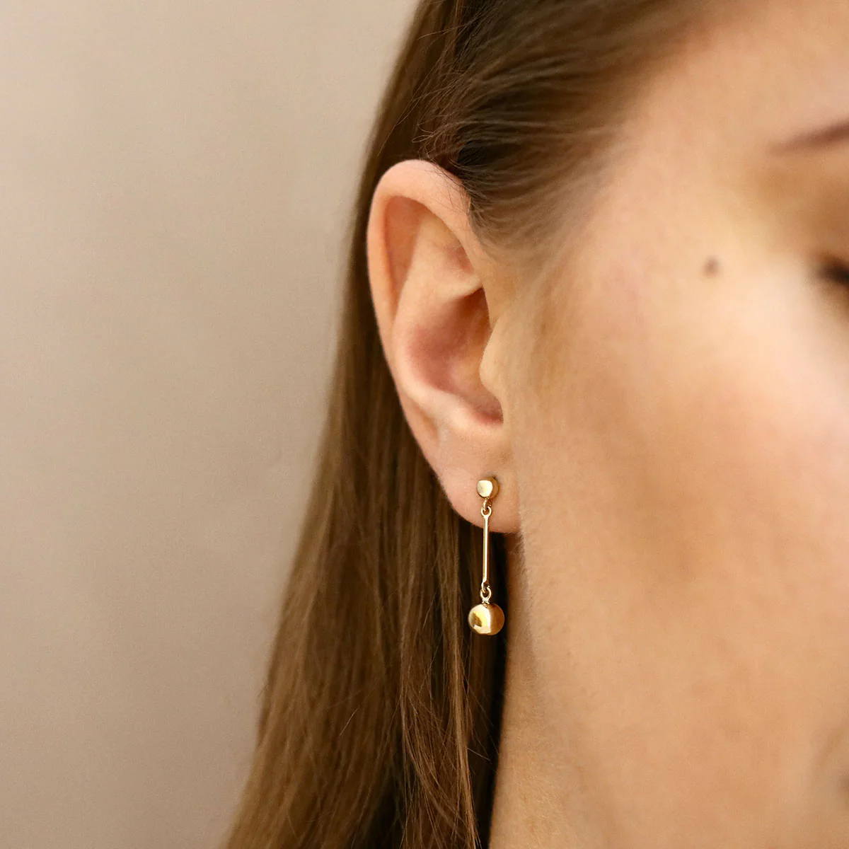 Soleil collection Linear Ball Drop Earrings | 9K Yellow Gold - Image 5
