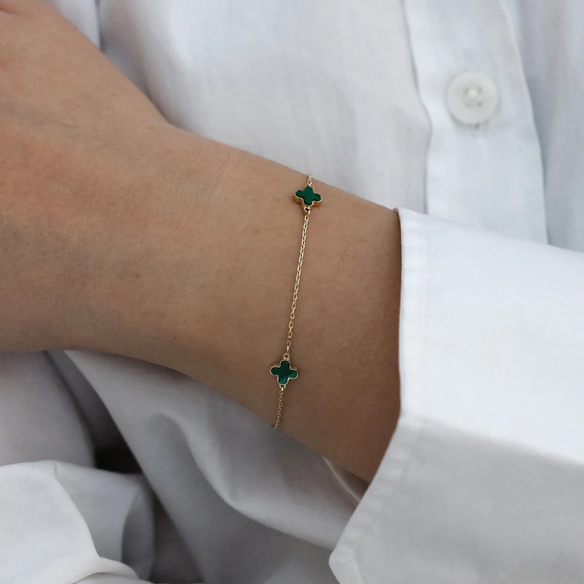Soleil Collection 7.5" Malachite Petal Bracelet | 9K Solid Yellow Gold - Image 3