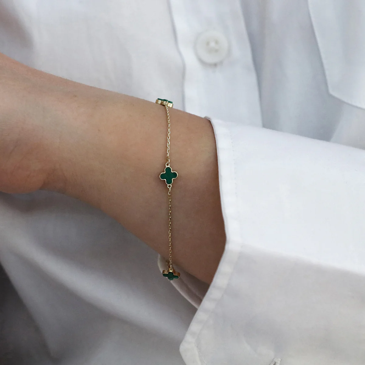 Soleil Collection 7.5" Malachite Petal Bracelet | 9K Solid Yellow Gold - Image 4