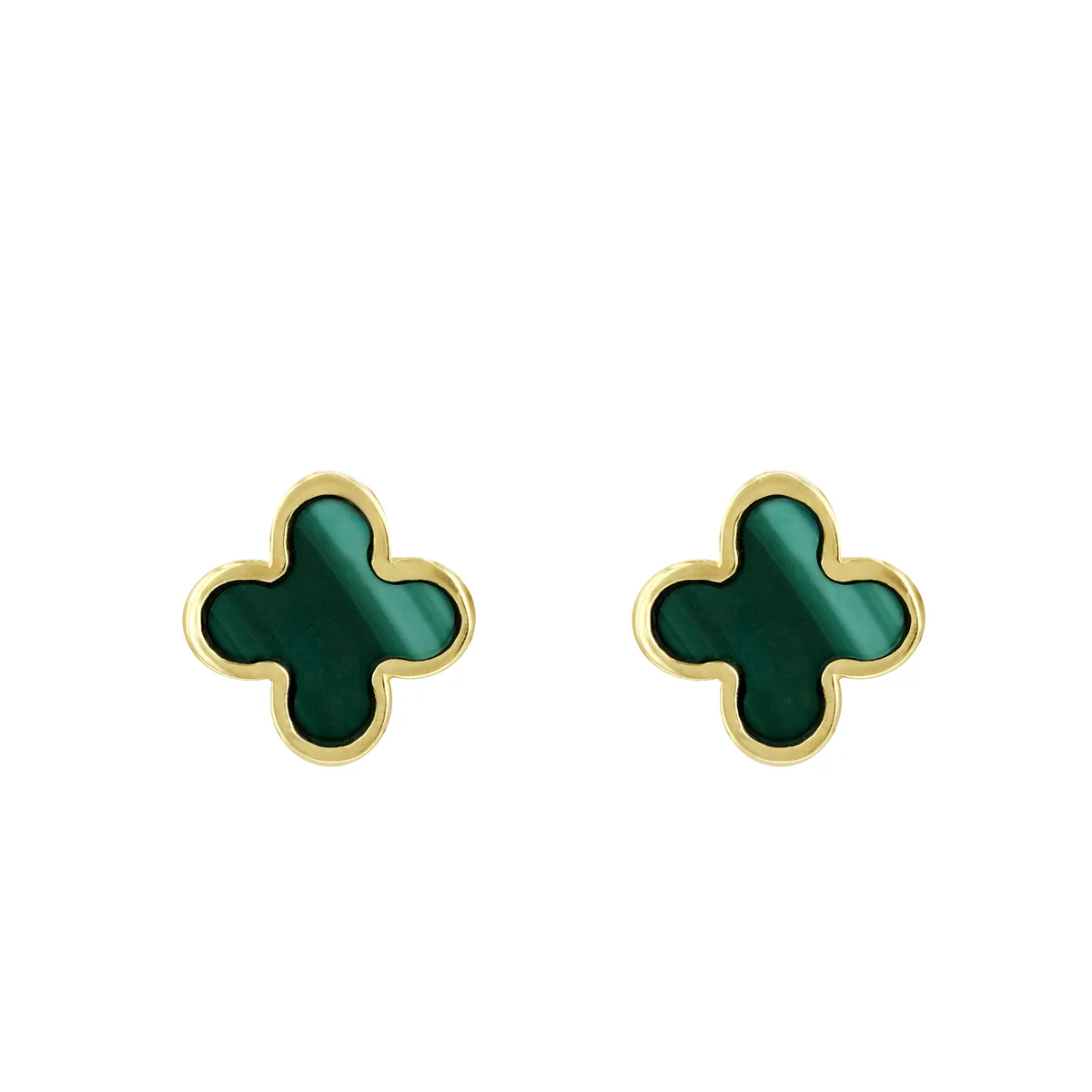 Soleil Collection Malachite Petal Stud Earrings | 9K Solid Yellow Gold - Image 2