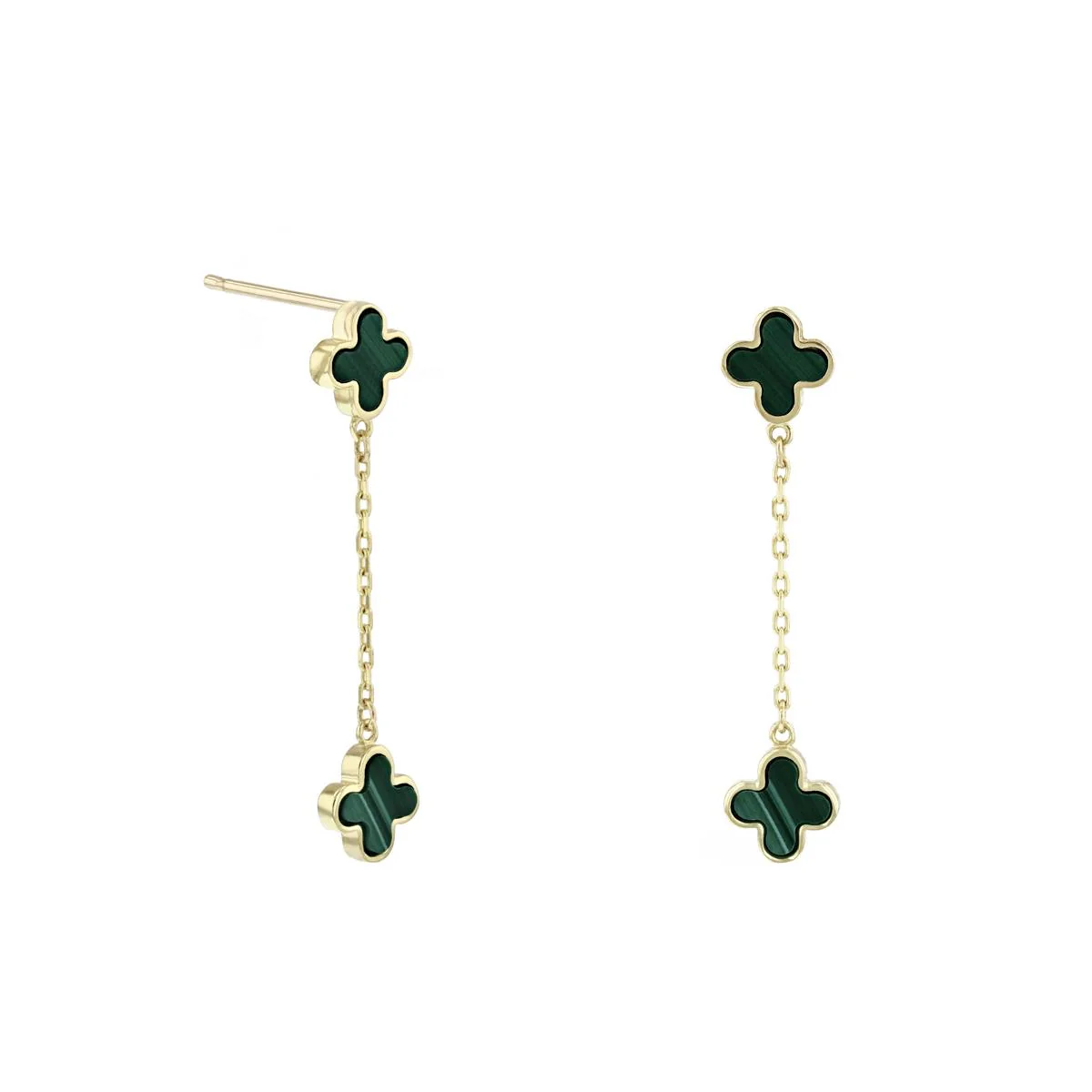 Soleil Collection Malachite Quatrefoil Petal Drop Earrings | 9K Solid Yellow Gold - Image 4