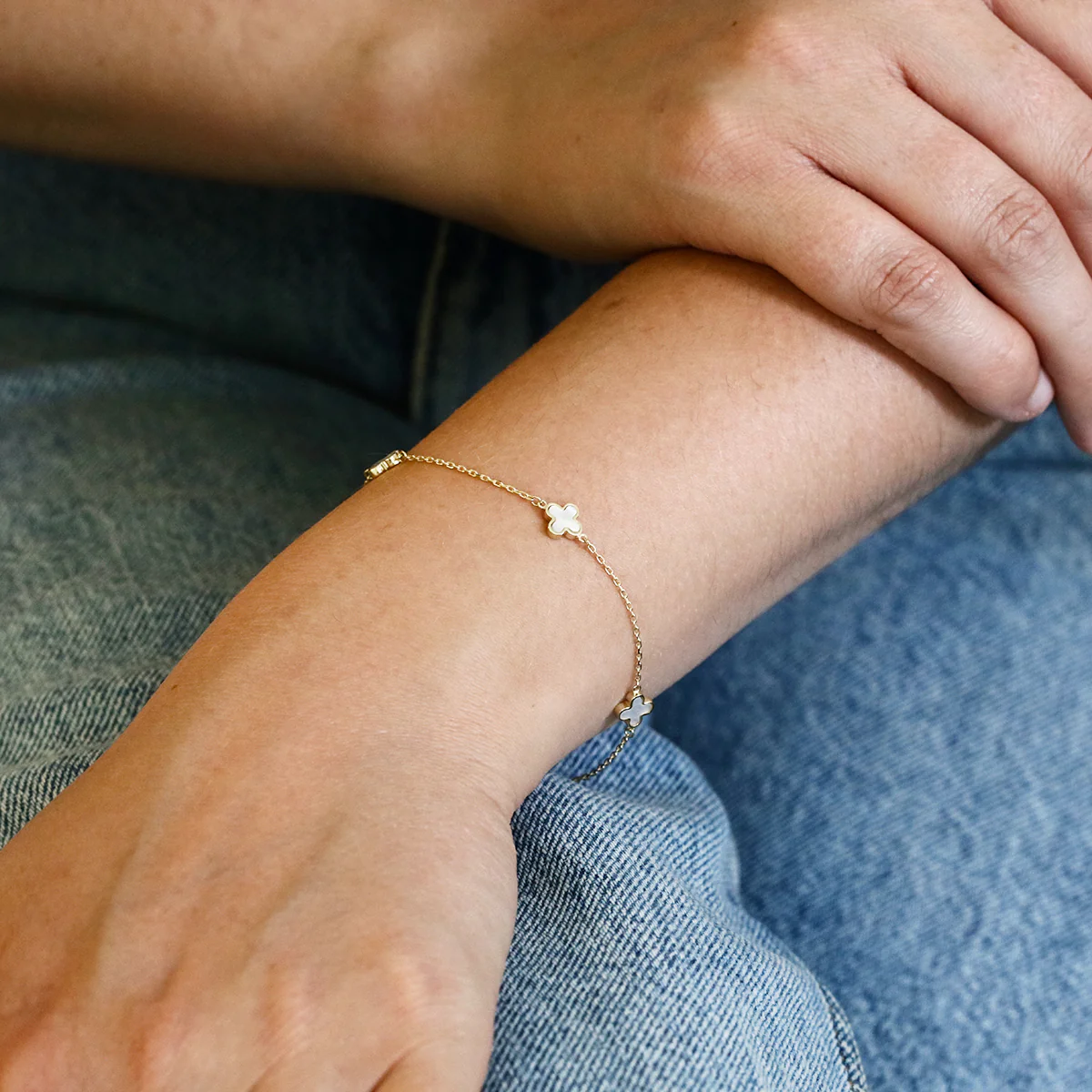 Soleil Collection Mother Of Pearl Petal Bracelet | 9K Solid Yellow Gold - Image 4