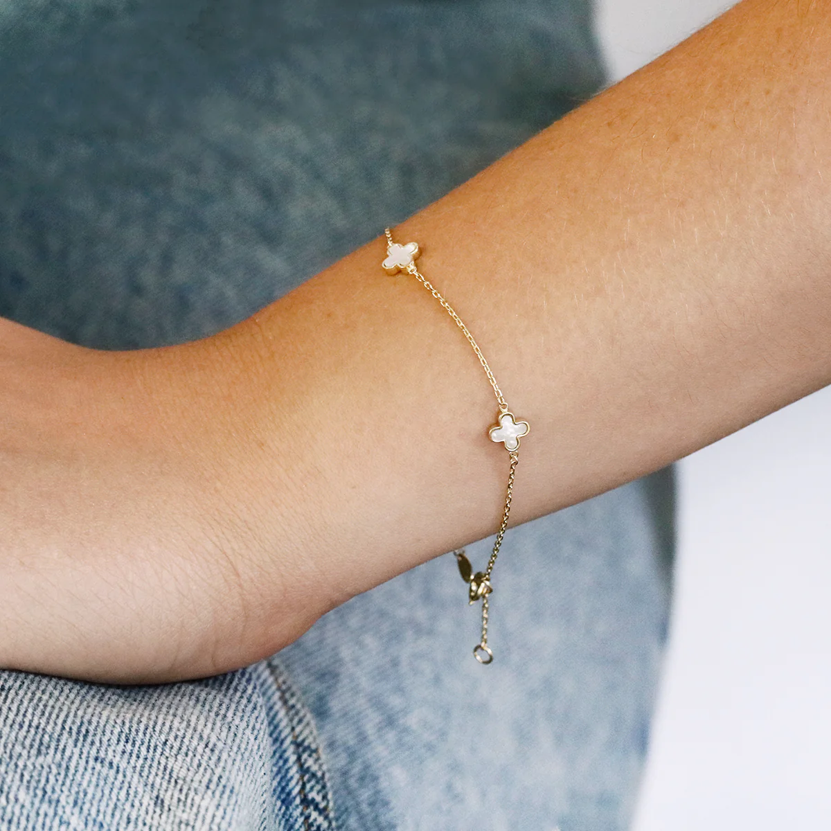 Soleil Collection Mother Of Pearl Petal Bracelet | 9K Solid Yellow Gold - Image 5