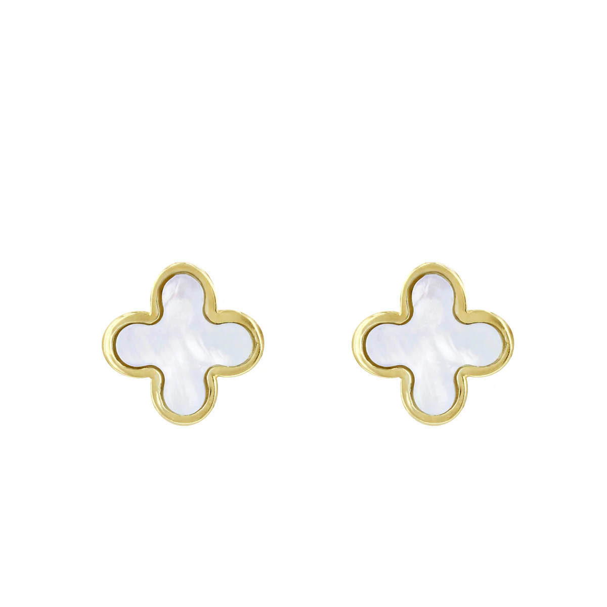 Soleil Collection Mother of Pearl Petal Stud Earrings | 9K Solid Yellow Gold - Image 2
