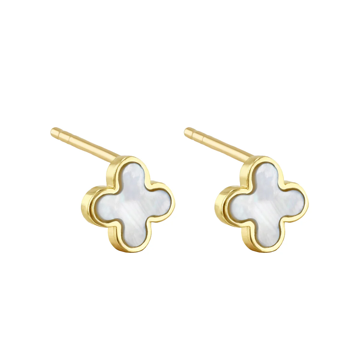 Soleil Collection Mother of Pearl Petal Stud Earrings | 9K Solid Yellow Gold - Image 3