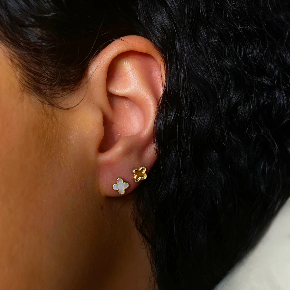 Soleil Collection Mother of Pearl Petal Stud Earrings | 9K Solid Yellow Gold - Image 5