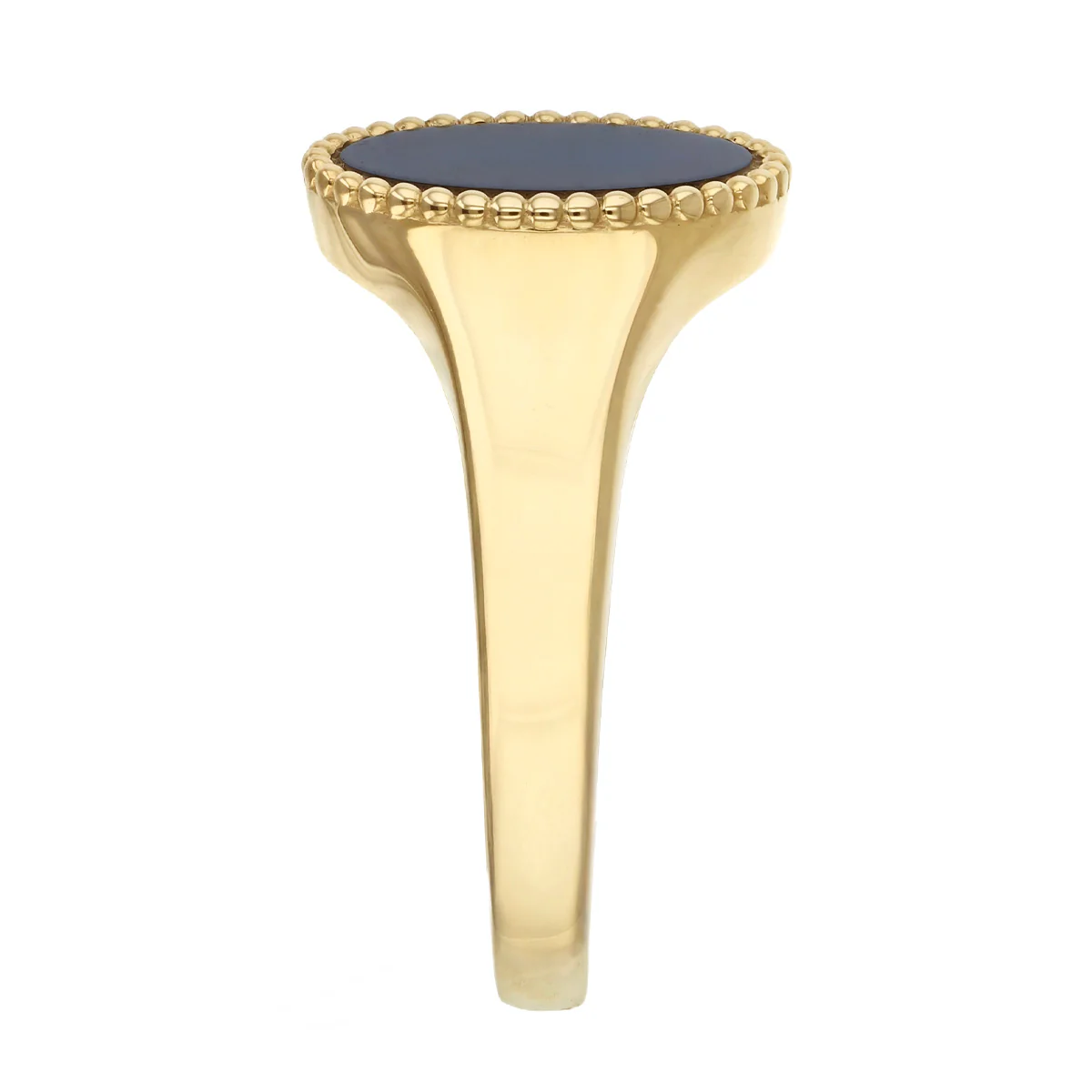 Soleil Collection Oval Agate Signet Ring with Beaded Edge Design | 9K Yellow Gold - Image 4