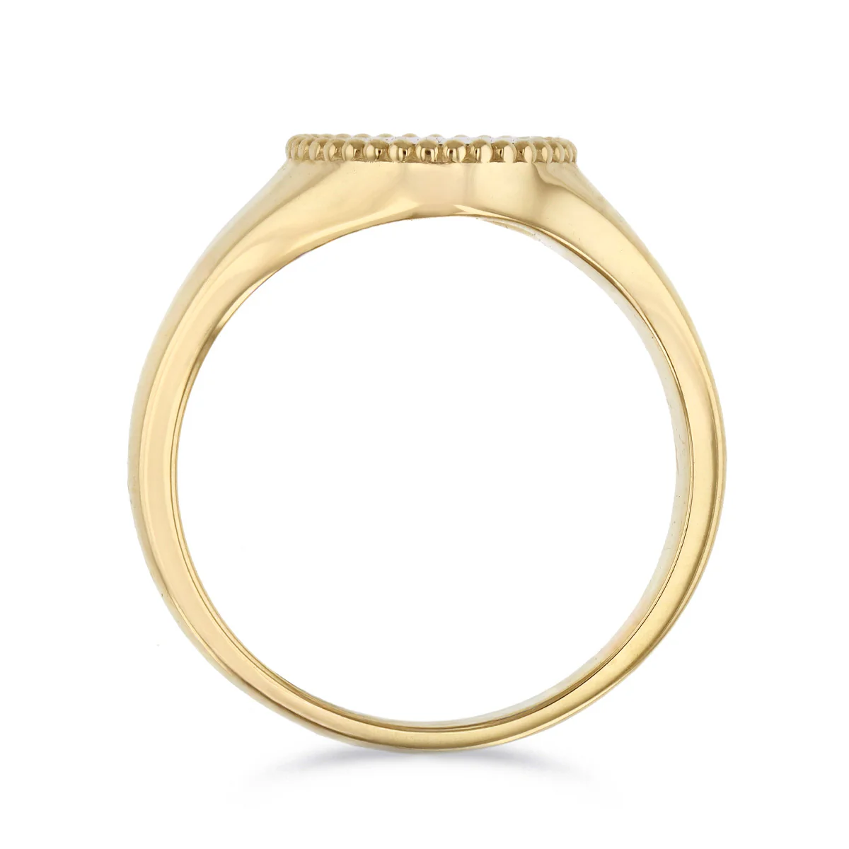 Soleil Collection Oval Agate Signet Ring with Beaded Edge Design | 9K Yellow Gold - Image 5
