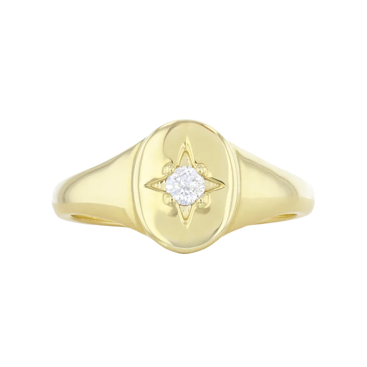 Soleil Collection Oval Diamond Set Signet Ring | 9K Solid Yellow Gold - Image 5