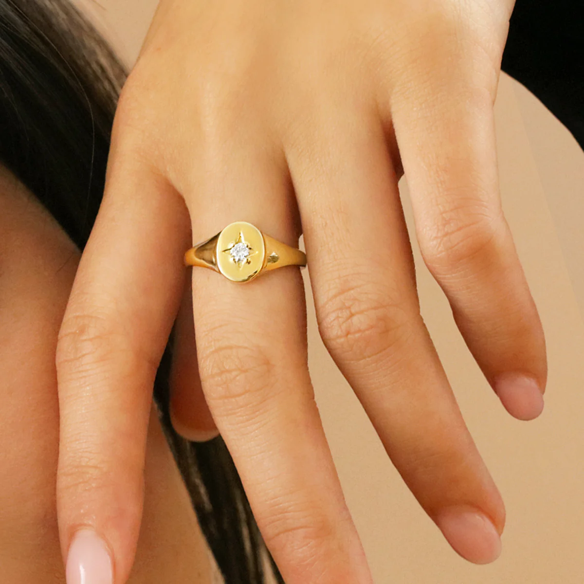 Soleil Collection Oval Diamond Set Signet Ring | 9K Solid Yellow Gold - Image 7