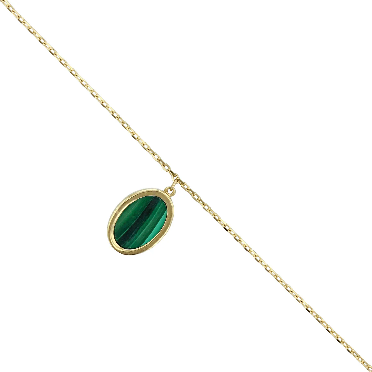 Soleil Collection Oval Malachite Adjustable Necklace 16" -18" | 9K Solid Yellow Gold - Image 3