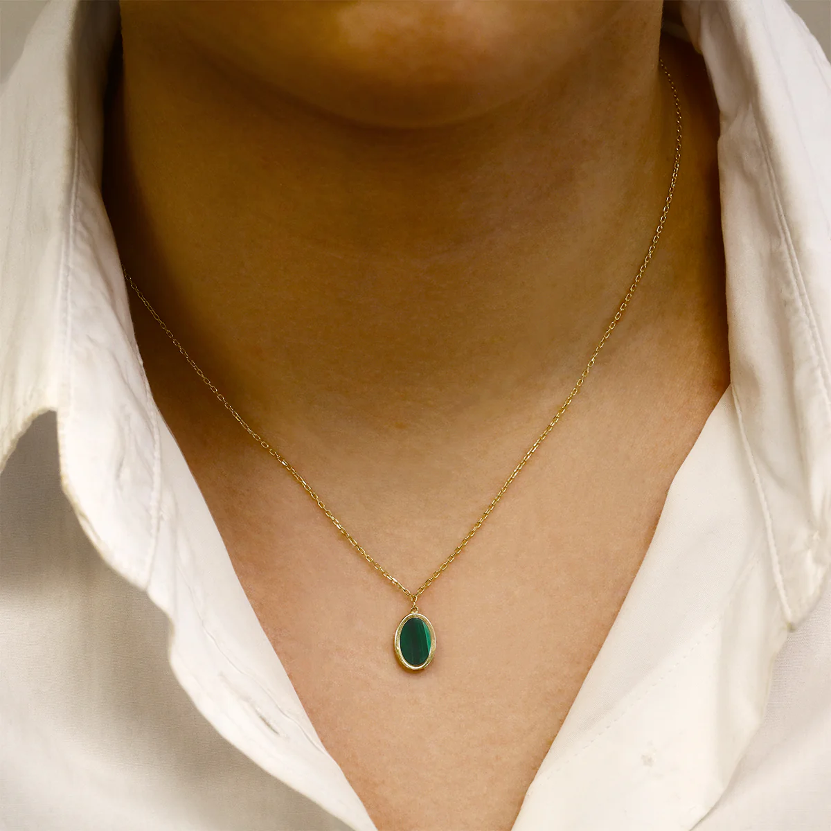 Soleil Collection Oval Malachite Adjustable Necklace 16" -18" | 9K Solid Yellow Gold - Image 4