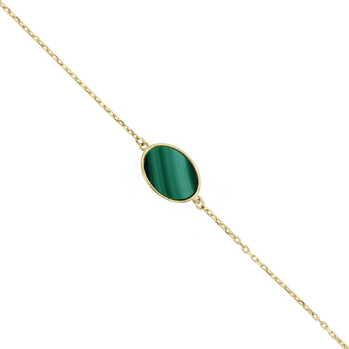 Soleil Collection Oval Malachite Bracelet 7"-7.5" |  9K Solid Yellow Gold - Image 2