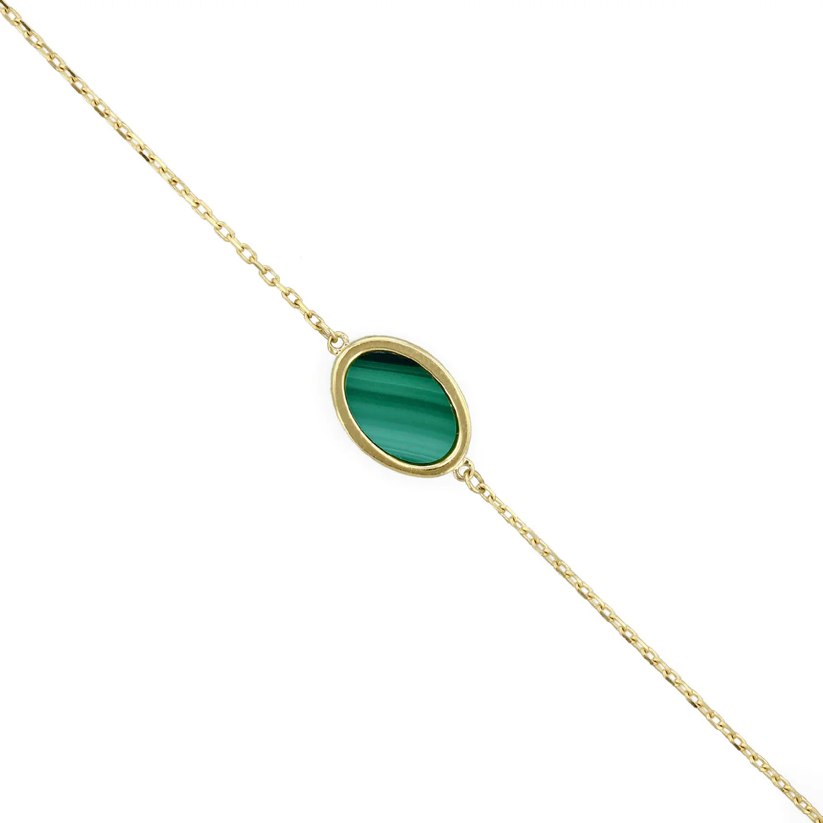 Soleil Collection Oval Malachite Bracelet 7"-7.5" |  9K Solid Yellow Gold - Image 3
