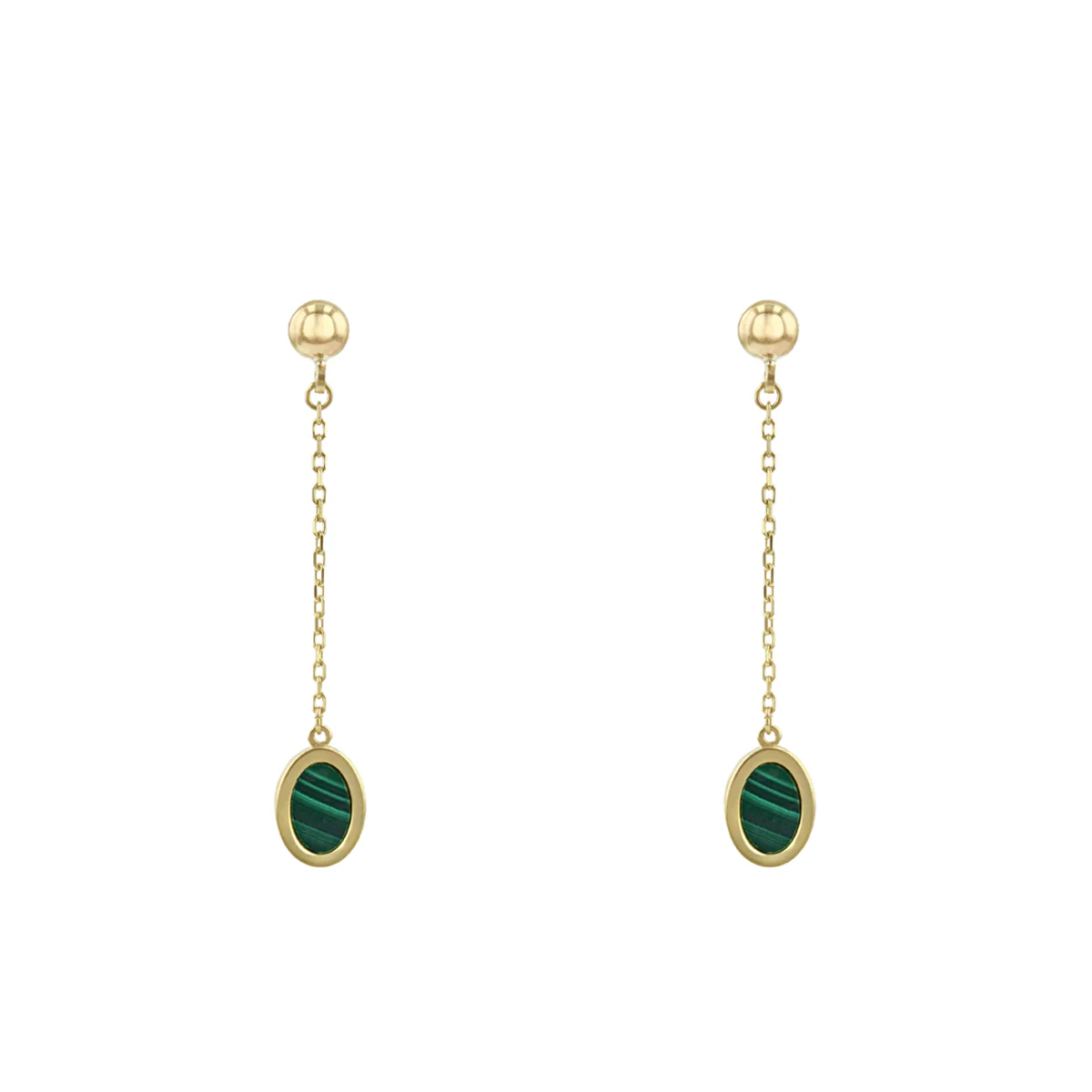 Soleil Collection Oval Malachite Drop Earrings | 9K  SolidYellow Gold - Image 2